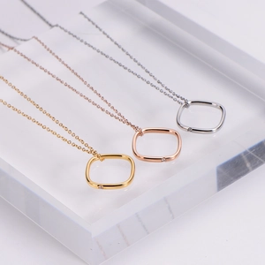 Minimalist square frame pendant necklaces in gold, rose gold and silver with small crystals