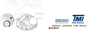 Technical detail of Japanese quartz watch movement showing internal structure and components