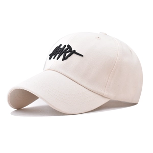 Classic cotton baseball cap in beige featuring black 3D embroidery of ART text