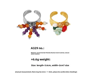Detail view of boho open rings featuring colorful natural stones and 18k gold titanium steel