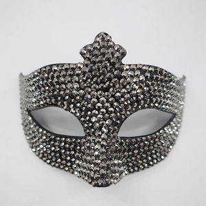 Sparkly rhinestone masquerade mask for women featuring black sequins and crystals