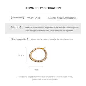 Detailed size specifications for a 37.8cm rhinestone choker necklace made of copper