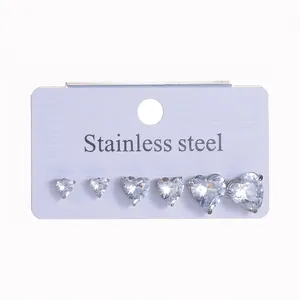 Heart Stud Earrings Stainless Steel Cubic Zirconia Minimalist Jewelry For Women Teen Girls Daily Wear Elegant Gift