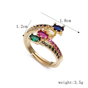 Adjustable golden snake ring with colorful zircons, 1.8cm length and 1.2cm width