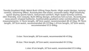 Größentabelle für hoch taillierte Yoga-Leggings mit Maßen für die Größen S, M und L