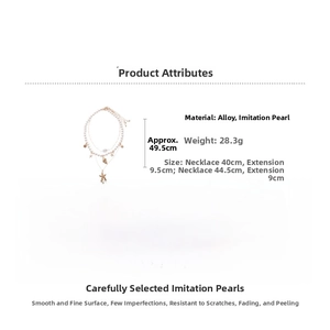 Detailed view of layered starfish and shell pendant necklace with size specifications