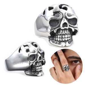 Retro Skull Ring 316L Stainless Steel Punk Gothic Vintage Silver Color Band For Men Women Detailed Carving Biker Jewelry