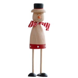 Tall wooden snowman figurine with red hat and scarf for Christmas home decor