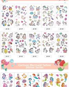 Sélection de 15 tatouages temporaires pailletés avec licornes et sirènes pour enfants
