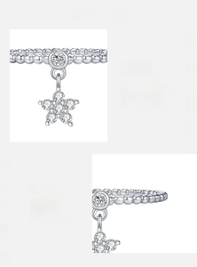 Macro detail of S925 silver beaded band and star-shaped moissanite pendant