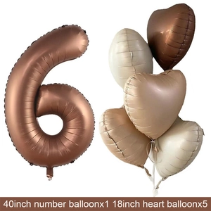 Retro cream and caramel 40 inch number 6 balloon set with 18 inch heart foil balloons