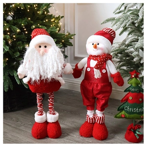 Detail of Christmas plush doll with telescopic legs and warm festive lighting decoration