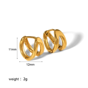 Boucles d'oreilles créoles doubles torsadées en acier inoxydable plaqué or 18k