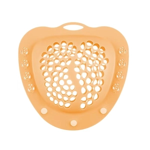 Detail of orange silicone laundry bag with foot-print holes for delicate bra washing