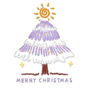 Purple Christmas tree static window sticker with hand-drawn crayon art and festive ornaments