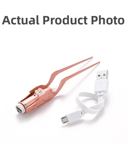 Rose gold luminous ear pick with angel wings design and Micro-USB charging cable