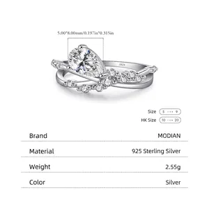Elegant S925 sterling silver ring with 5x8mm pear cut cubic zirconia in a split shank