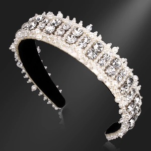 Elegant Artificial Pearl Rhinestone Headband Hair Hoop Women Wedding Bridal Fashion Hair Accessories Crystal Beaded Wide Headwear