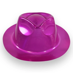 Macro view of metallic magenta jazz hat with glossy mirror finish for party costumes