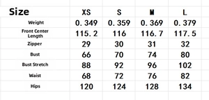 Tableau des tailles détaillé pour la robe longue bustier avec mesures du XS au L