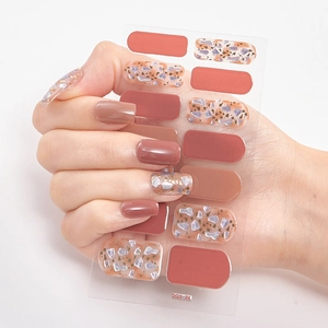 3D laser gold nail polish stickers in red brown and sparkling glitter terrazzo patterns