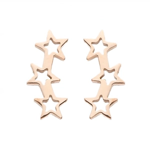 Close-up of rose gold hollow star ear crawler earrings with minimalist polished finish
