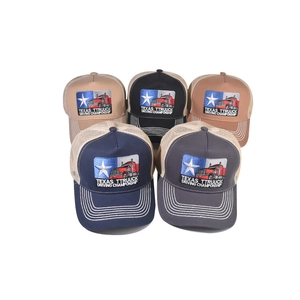 Adjustable mesh trucker hats with Texas truck driving championship embroidery in five colors