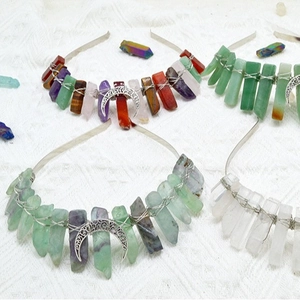 Bohemian style natural green fluorite and crystal moon crown headbands for women