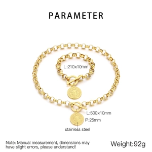 Détails du lot collier et bracelet en acier inoxydable doré avec fermoir à bascule