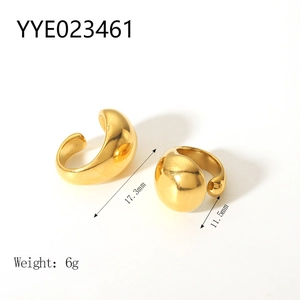 Detailed view of polished 18K gold-plated irregular teardrop ear clips with size dimensions