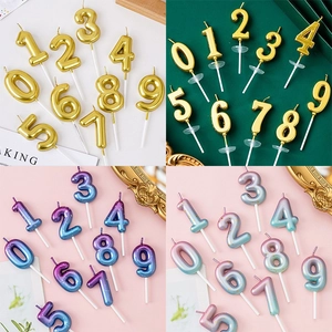 Golden and glitter birthday number candles from 0 to 9 for cake decoration