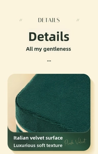 Detail of dark green Italian velvet jewelry box featuring a premium gold metal zipper