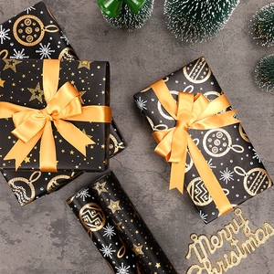 Christmas Gift Wrapping Paper Roll Gold Stamping Kraft Paper Exquisite Holiday Party Decorative For Presents New Year