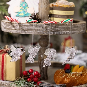Transparent acrylic Christmas angel ornaments with silver wings for holiday tree decor