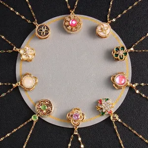 Rotating Clover Flower Pendant Necklace Gold Plated Titanium Steel Chain Zirconia Inlaid Rotatable Luck Jewelry For Women