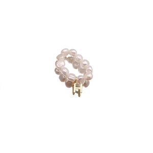 French vintage baroque freshwater pearl ring featuring a golden letter H pendant charm