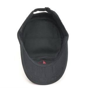 Tactical black flat top army cap in 100% cotton with interior red embroidery logo detail