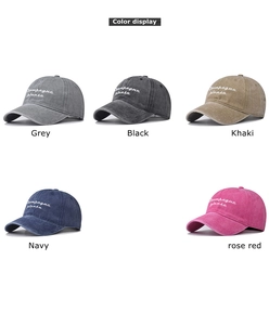 Detailed color selection of washed cotton baseball caps with Champagne Please embroidery