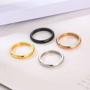 Minimalist 3mm stainless steel rings in gold, silver, rose gold, and black colors
