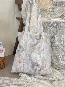 Borsa tote in chiffon floreale con trama a volant e affascinante stile vintage francese