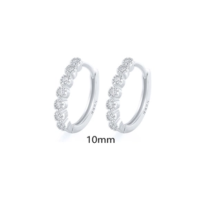 Macro shot of 10mm S925 sterling silver hoop earrings with white cubic zirconia inlay