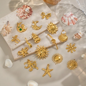 Stainless Steel Pendants 18K Gold Plated Waterproof Hypoallergenic DIY Jewelry Making Sea Life Sun Moon Star Theme