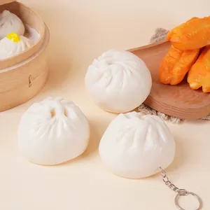 Realistic Steamed Bun Simulation Food Model PVC Soft Stress Relief Squishy Keychain Photography Props Novelty