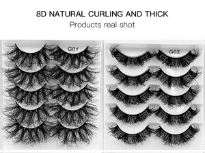 Detailed comparison of 8D volume false eyelashes in styles G01 and G02 5-pair packs