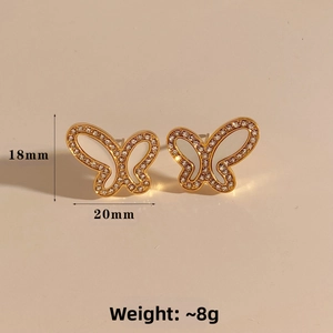 Boucles d'oreilles papillon de 18mm par 20mm avec placage d'or et cristaux étincelants