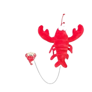 Cute red lobster plush brooch pin with silver metal chain for bag decoration