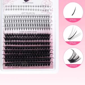DIY cluster lash extension set featuring light volume fans in lengths from 5mm to 16mm