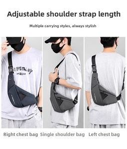 Deep grey waterproof chest bag for men showing three versatile wearing styles for commuting