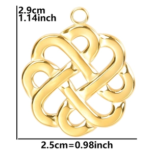 Detailed view of the 18k gold plated witch knot pendant with exact size measurements