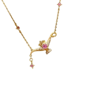 24K gold plated magic lamp necklace featuring pink heart stone and star charms